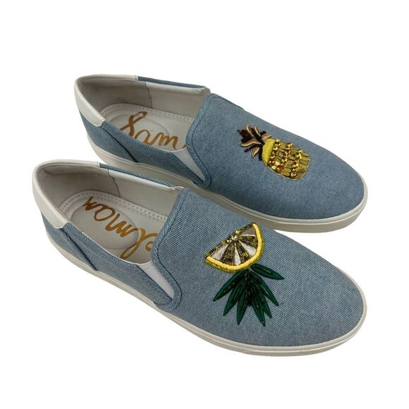 Sam Edelman Evelina Pineapple Sequin Slip On Sneaker Embellished Blue Size 10 M - Picture 1 of 8